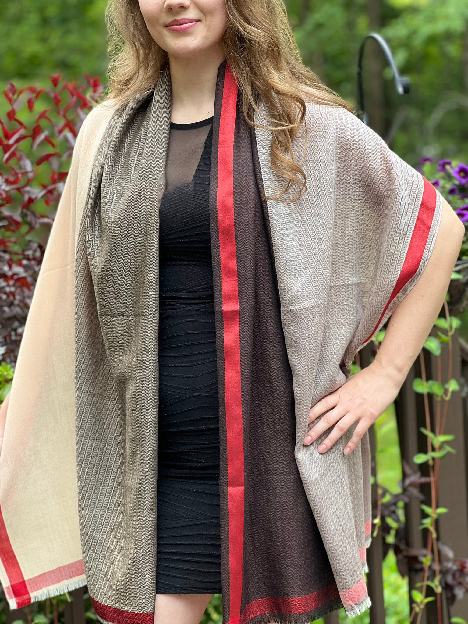 Brown Classic Plaid Herringbone Wool And Silk Scarf