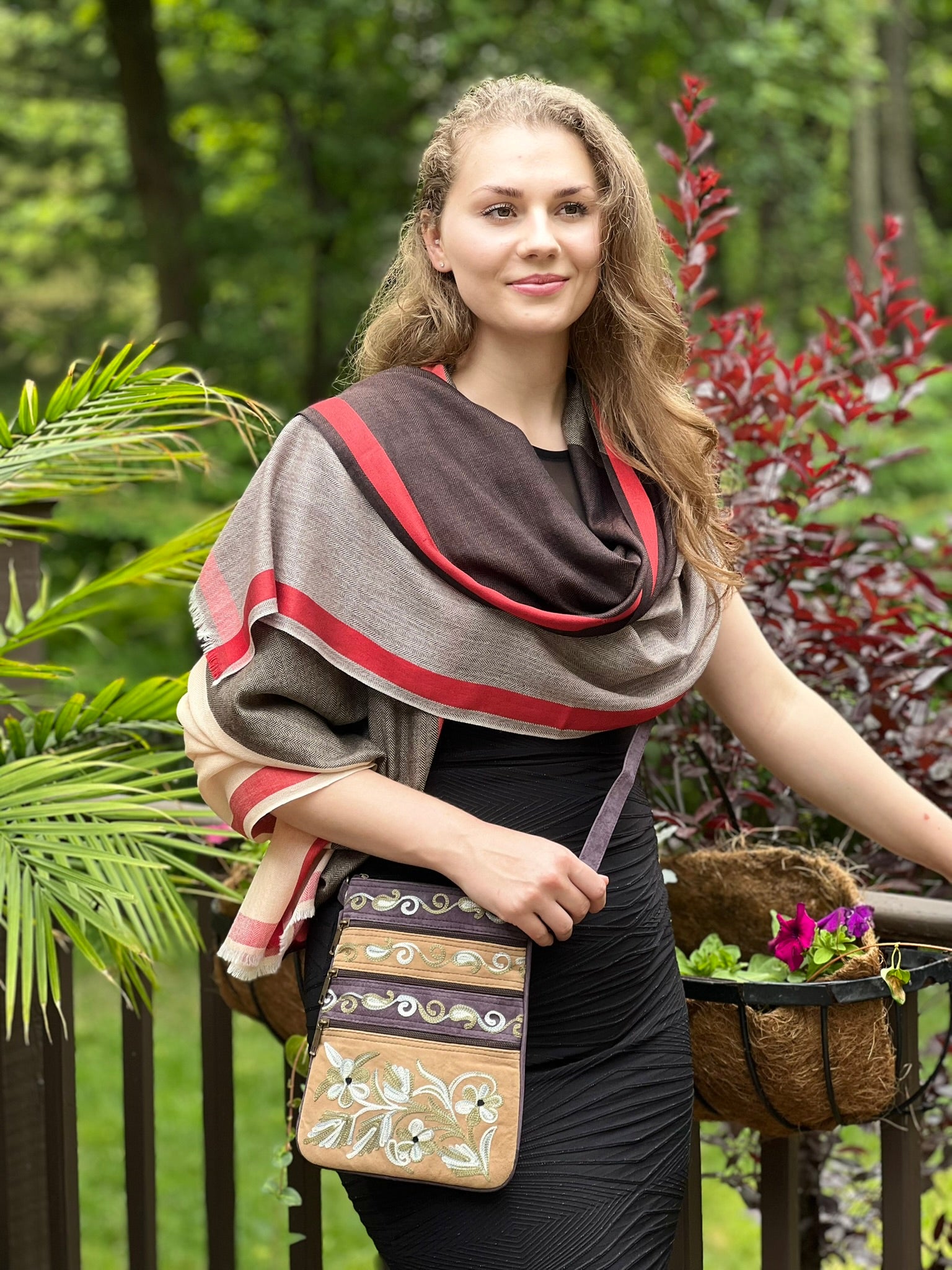 Brown Classic Plaid Herringbone Wool And Silk Scarf