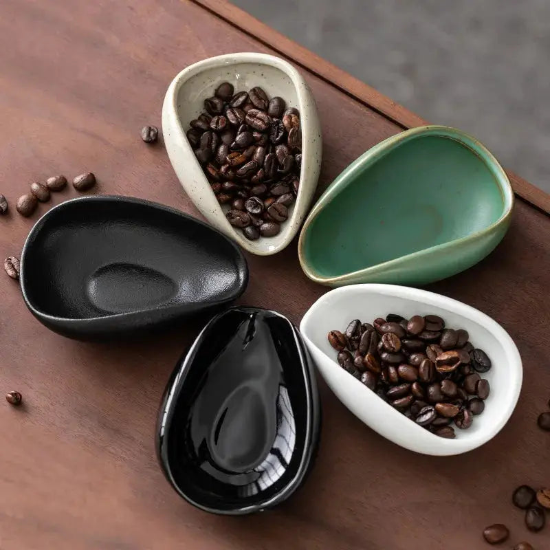 Ceramic Coffee Bean Dosing Cup Tray - Pottery Espresso Scoop for Precision Coffee Brewing