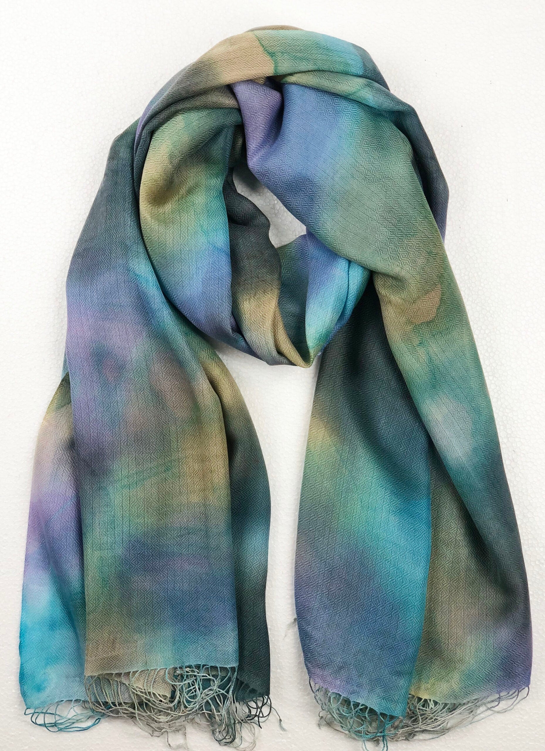 Blue Modal Silk Hand Painted Watercolor Scarf