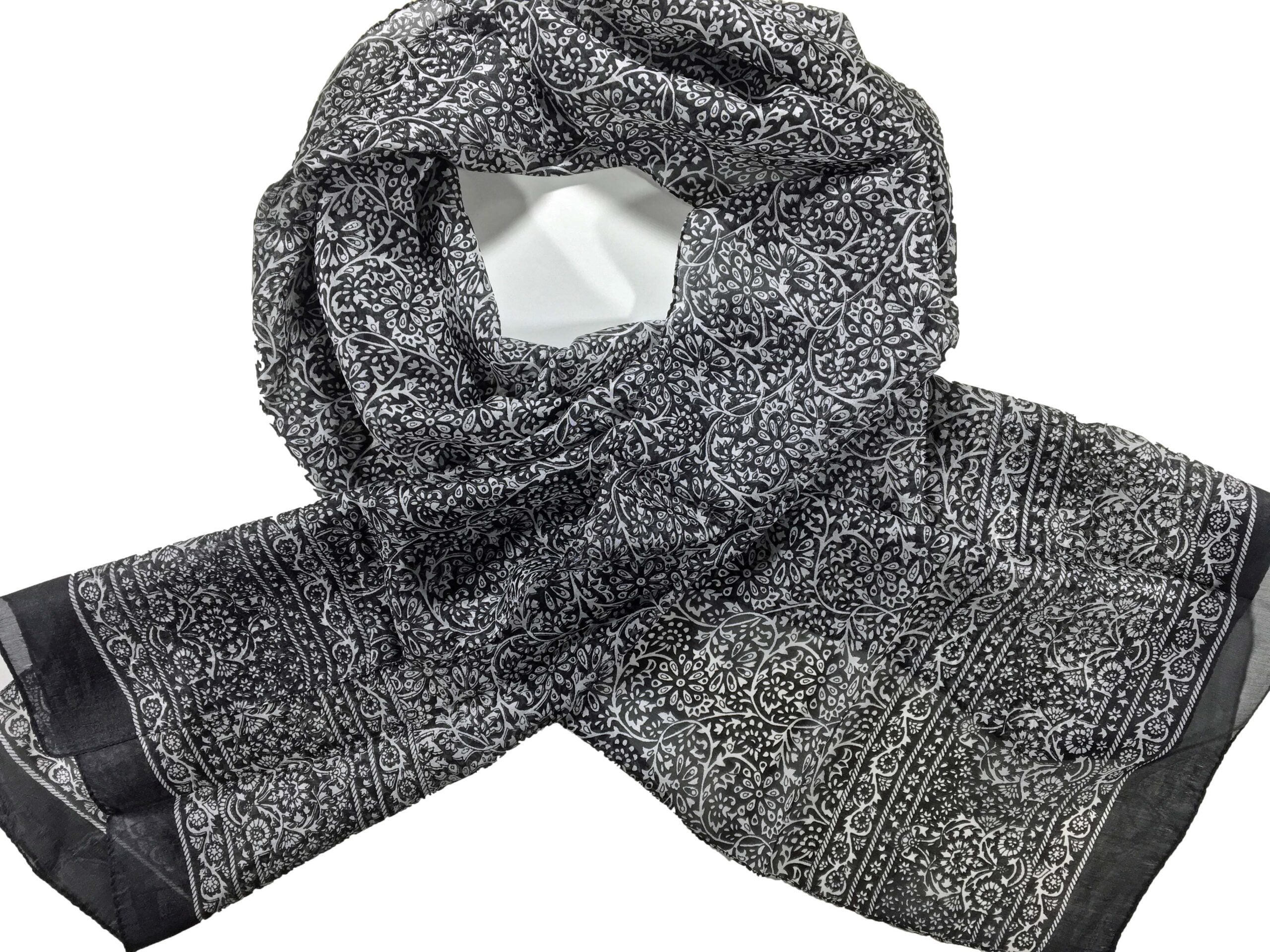 Gray and White Silk Scarf