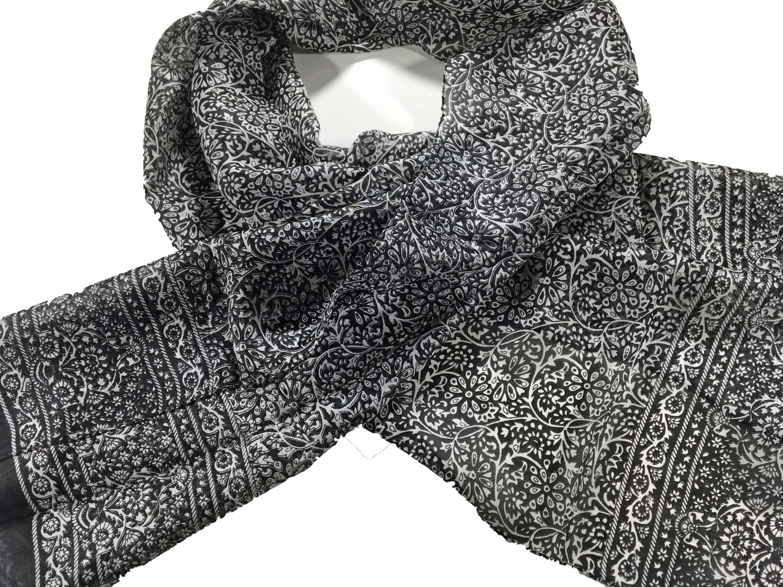 Gray and White Silk Scarf