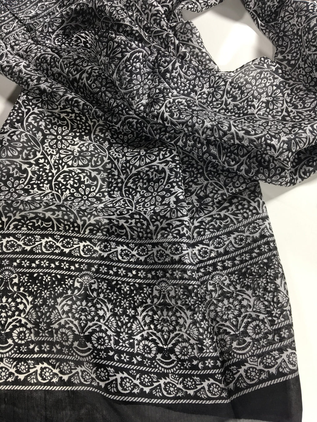 Gray and White Silk Scarf